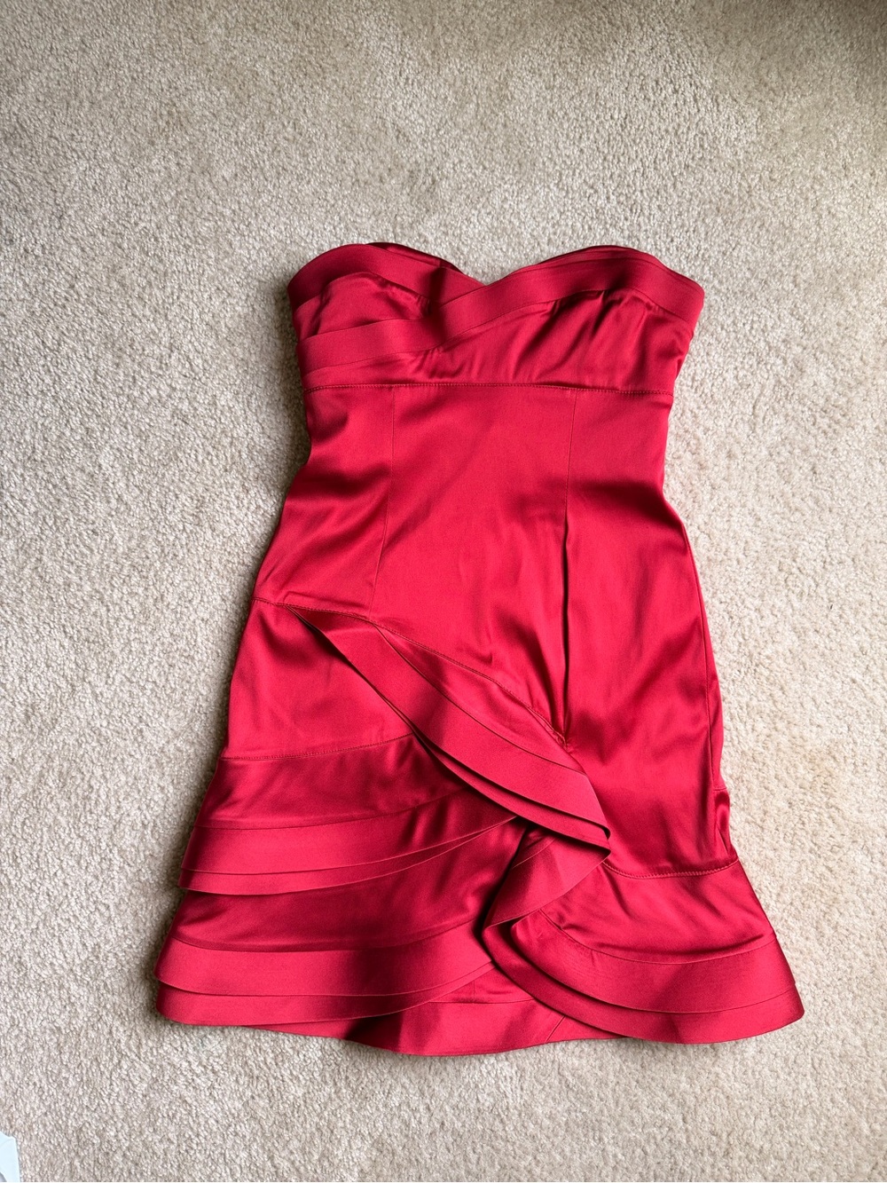 BCBGMaxAzria Strapless Scarlet Ruffle Cocktail Dress